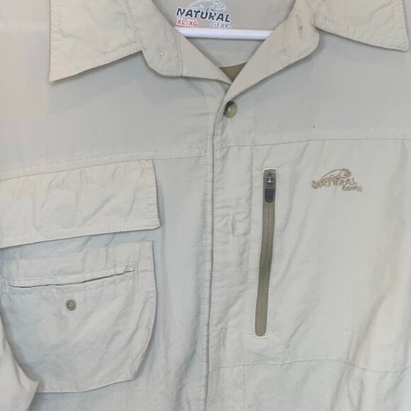 Natural Gear Fishing Shirt XL Khaki Nylon Vented Long / Short Sleeves Mens - Picture 4 of 8